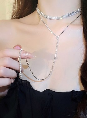 项链女满钻超闪流苏轻奢小众设计高级感气质简约胸链锁骨链颈链女