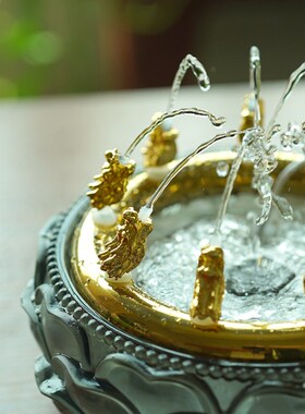 琉璃五路水供黄财神黑财神佛像招财循环流水摆件聚宝九龙浴佛盆新