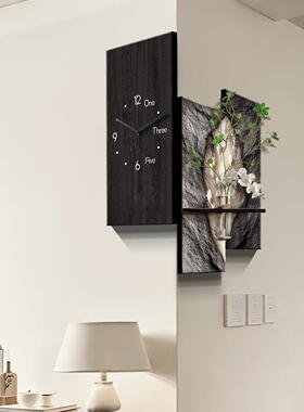 轻奢鱼图时钟转角装饰拐角墙钟表高级感挂钟客厅挂画壁画玄关画