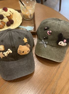 y2k原创设计卡通diy水洗棒球帽女春夏亚比甜酷风可爱遮阳鸭舌帽潮