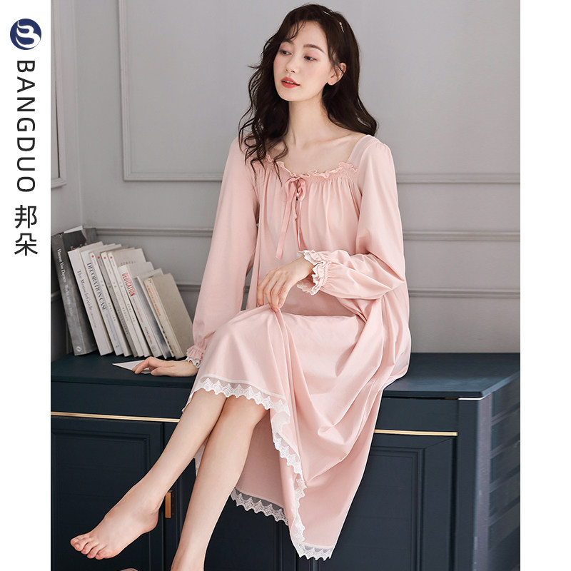 睡裙女春秋款纯棉长袖睡衣裙秋季薄款大码女款夏季孕妇宽松连衣裙,淘宝优惠券,粉丝福利购,淘宝优惠卷