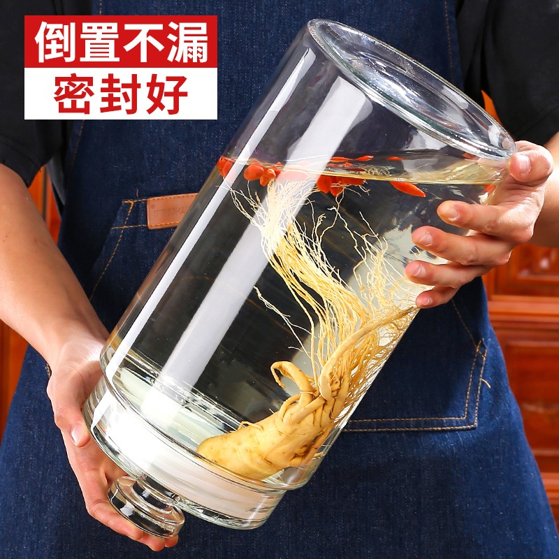 Sealed high-transparency glass wine bottle with faucet household ginseng wine tank thickened lead-free special glass bottle for wine
