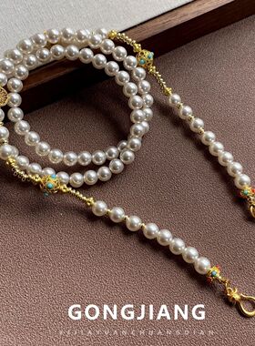 八宝盘配链施家珍珠吊坠链挂脖子手工编织绳八宝罗盘高端万能扣配