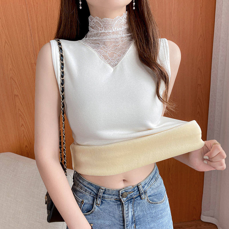 保暖背心女一体绒加绒加厚高领蕾丝内搭无袖上衣防寒打底衫冬,淘宝优惠券,粉丝福利购,淘宝优惠卷