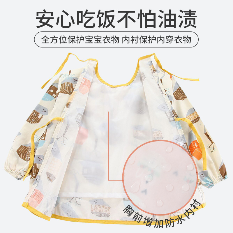 Children's smock, baby waterproof bib, cotton long-sleeved reverse dressing, baby eating protective apron smock, autumn and winter