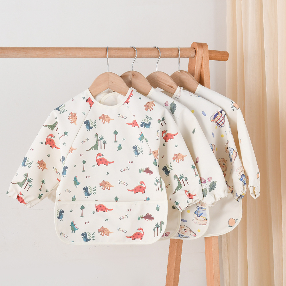 Baby eating bib, baby food supplement smock, apron, children's pu reverse dressing, waterproof, anti-dirty rice pocket, baby smock