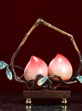 新中式纯铜福寿双全寿桃摆件客厅玄关博古架长辈祝寿贺寿礼物装饰