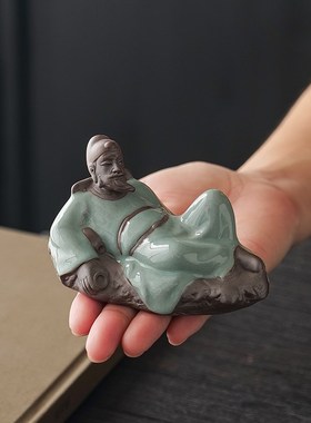 新中式李白对酒当歌哥窑开片精品可养创意人物茶宠茶玩摆件装饰品