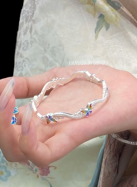 新中式彩色蝴蝶珐琅手镯新款气质个性高级感轻奢小众百搭手镯