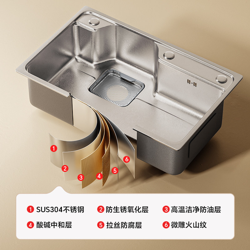 【R6-Max】东鹏厨房水槽日式大单槽4mm厚原色304不锈钢集渣洗菜盆,淘宝优惠券,粉丝福利购,淘宝优惠卷