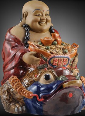 石湾陶瓷工艺品家居电视酒柜博古架门客I厅饰品招财弥勒笑佛像摆