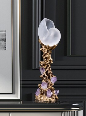 天然紫水晶琉璃摆件玄关办公室招财开运装饰品轻奢高档黄铜工艺品
