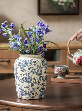 巷子尾宋代美学摆件青花瓷复古冰裂陶瓷花瓶乔迁书房中式装饰