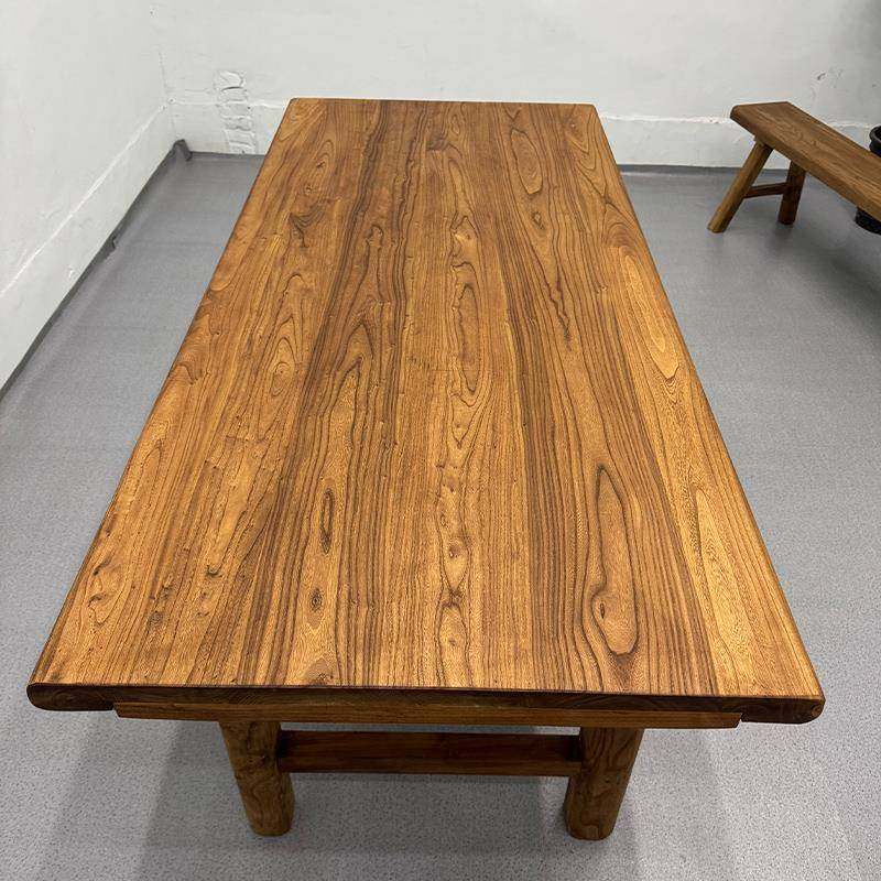 老榆木桌子实木茶桌榆木板门板桌原木工作台吧台桌家用书桌长条桌 - 图2