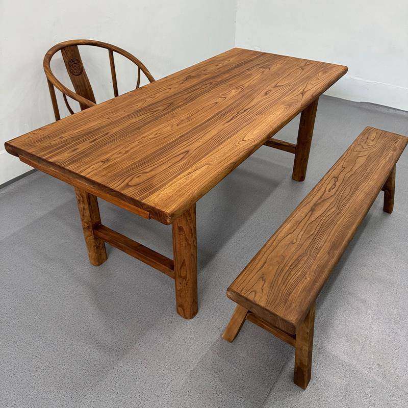 老榆木桌子实木茶桌榆木板门板桌原木工作台吧台桌家用书桌长条桌 - 图0