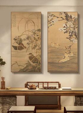 戏猫图茶室挂画禅意新中式入户玄关装饰画花鸟书房壁画茶台茶文化