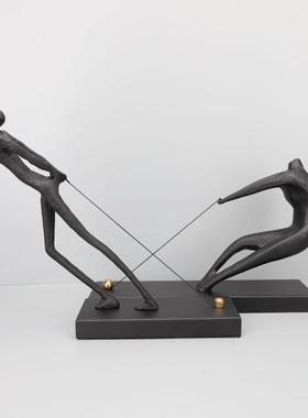 现代简约创意拉绳人摆件样板房电视柜书房客厅玄关家居桌面装饰品