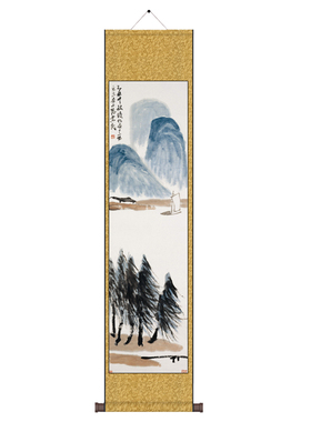 齐白石十二条屏画客厅装饰电视背景墙挂画丝绸卷轴画国画