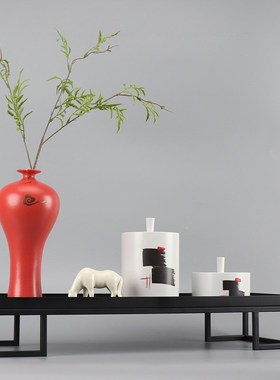 新中式禅意陶瓷小马描金花瓶摆件客厅书房玄关家居插花装饰品摆设