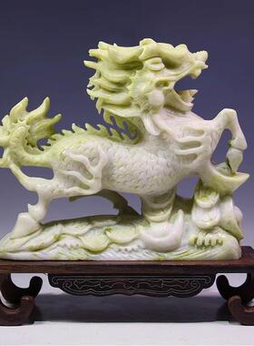 威弗列德蓝田玉麒麟摆件玉石雕刻客厅酒柜玉石办公乔迁开业礼品