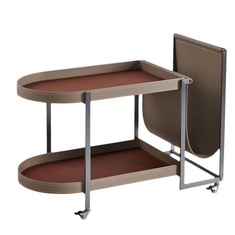 轻奢马鞍皮沙发边几客厅阳台可移动置物架设计感推车小户型茶几 - 图3