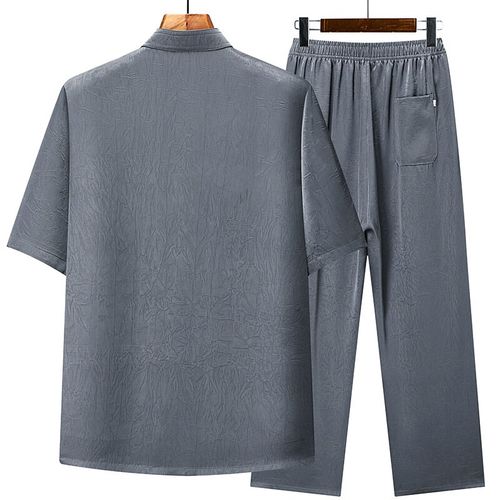 夏季中老年男士唐装短袖汉服复古60岁衬衫中国风薄款爸爸套装老人 - 图2