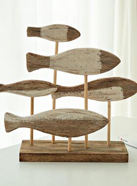 海洋风格手工雕刻立体鱼摆件地中海桌面摆设样板房软装电视柜摆台