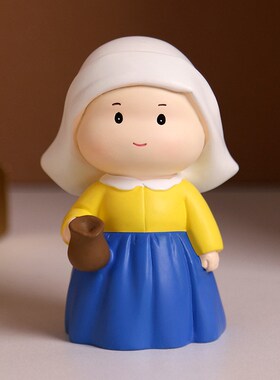 带戴珍珠耳环的少女小摆件家居可爱女生办公室桌面工位装饰品礼物