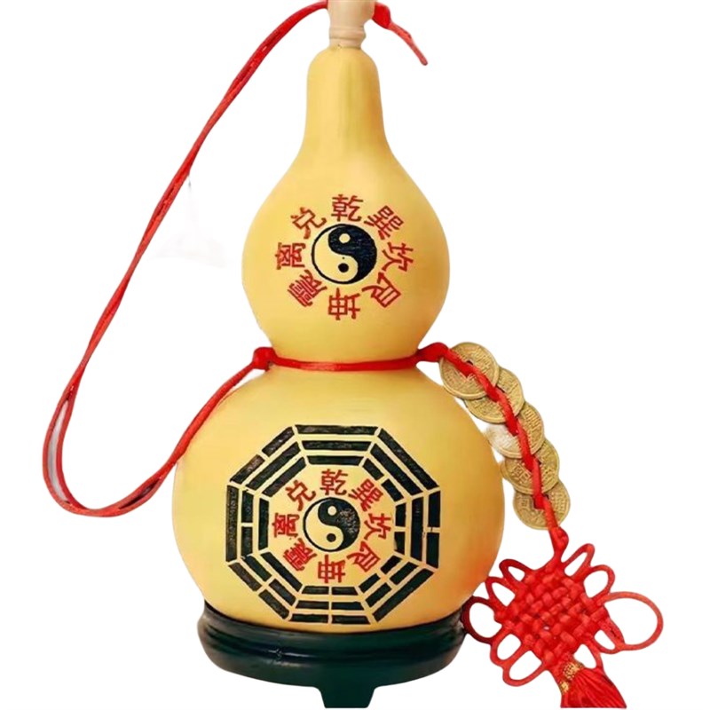 天然葫芦摆件八卦葫芦大号开口宝葫芦挂件五帝钱横梁压顶开口葫芦 - 图2