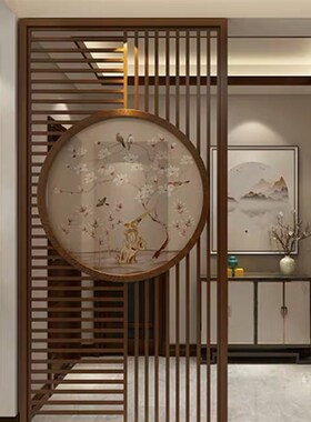 新中式屏风纱画乔其纱定制屏风花格专用半透明画布山水花鸟荷花图