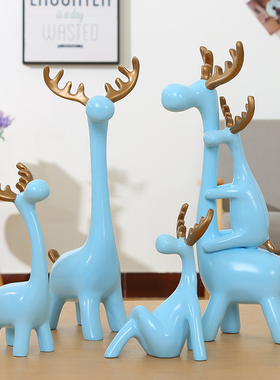 创意摆件客厅电视柜酒柜家居装饰隔断一家三口鹿北欧简约工艺品