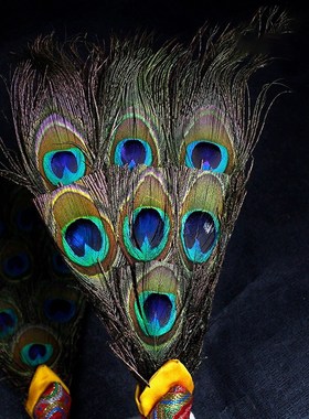 藏式贲巴壶孔雀羽毛装饰宝瓶扇子吉祥草天然羽毛扇摆件净水文巴壶