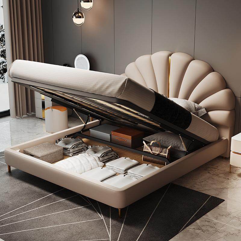 新款轻奢奶油风双人床女孩公主床现代简约风女生贝壳床少女真皮床,淘宝优惠券,粉丝福利购,淘宝优惠卷