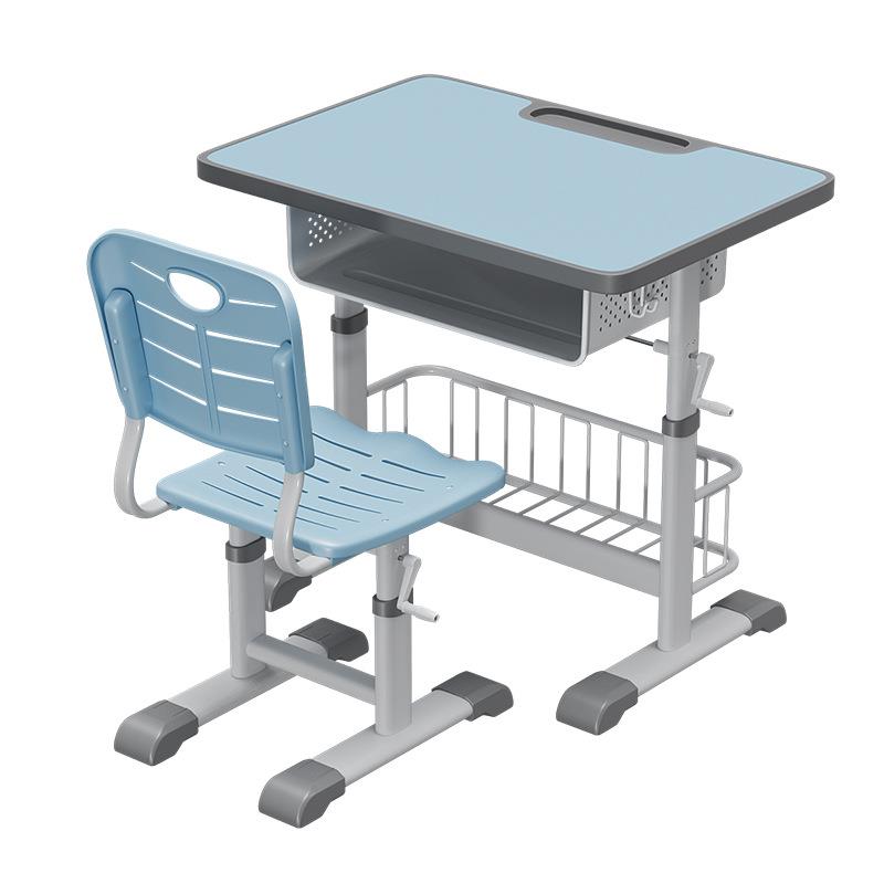 Children's desks for primary and secondary school students, home children's desks and chairs, hand-crankable lifting homework desks and chairs set