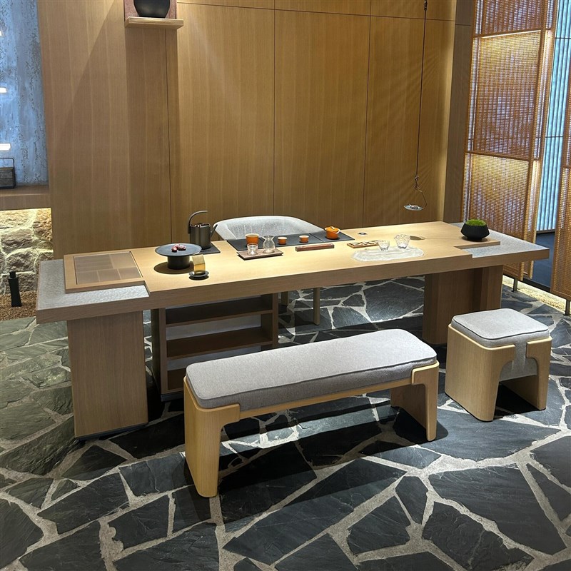 现代岩板茶桌椅组合高级办公家用客厅实木茶台茶几茶室泡茶桌家具 - 图2
