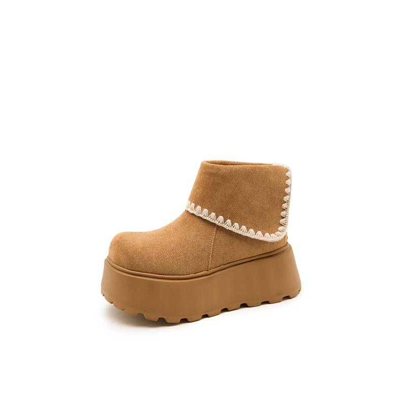 CHIC奇柚/雪地靴2025新款复古秋季短筒靴女小个子厚底美拉德棕色 - 图3