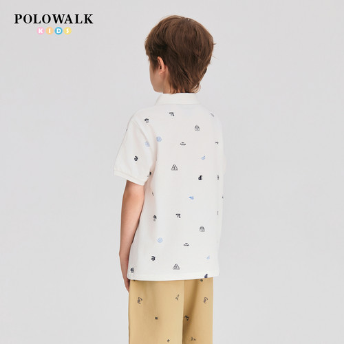 POLOWALK童装2026夏季新品男童短袖T恤撞色印花短袖POLO衫上衣 - 图2