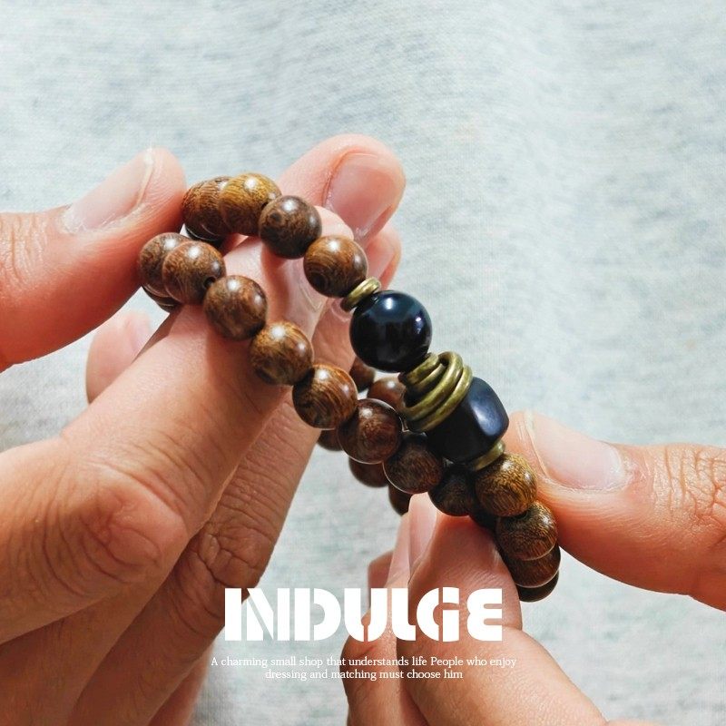 新中式金丝檀木双圈叠戴手串高级感盘玩情侣款手链手饰饰品国潮风,淘宝优惠券,粉丝福利购,淘宝优惠卷