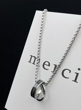 男式项链钛钢简约双环潮流不掉色小众设计时尚百搭吊坠卫衣毛衣