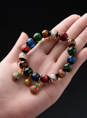 合金琉璃手链 五台山吞金兽琉璃手串国风龙年礼物情侣手工手链