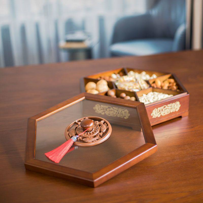 实木分格带盖双层创意客厅家用木质果盘瓜子坚果零食双层干果盒子,淘宝优惠券,粉丝福利购,淘宝优惠卷