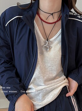 非金属皮质项链 王嘉尔同款潮牌气球狗吊坠女时尚锁骨链颈链配饰~