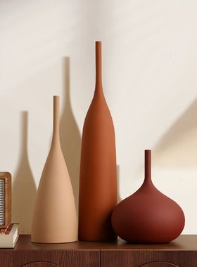 创意法式复古拉丝花瓶摆件客厅插花电视柜玄关斗柜景德镇陶瓷装饰