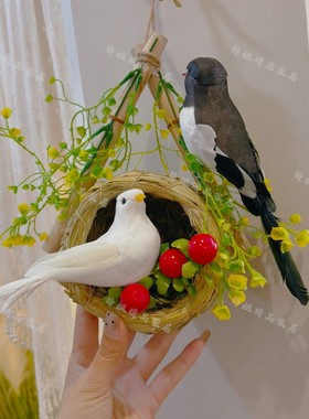 创意仿真鸟窝悬挂草编鸟窝鸟巢客厅室内外挂件装饰品摆件