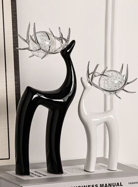 摆件水晶球麋鹿天鹅轻奢高档客厅酒柜电视柜家居装饰品艺术工艺品