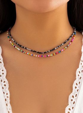 Bohemia Multicolour Acrylic Seed Beads Necklace for Women Ha