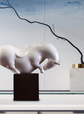 新中式家居唐马摆件客厅电视柜软装饰品办公室创意陶瓷白马摆设