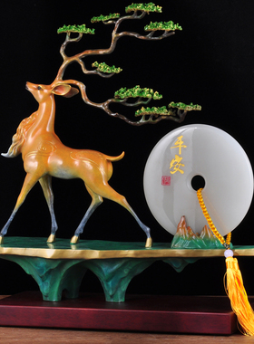 彩铜招财鹿摆件平步青云平安扣铜工艺礼品摆饰家居客厅电视柜酒柜