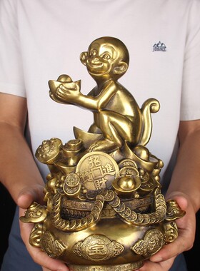 铜猴摆件 12生肖猴子摆件 铜聚宝盆猴摆件 一桶金 元宝 猴子 摆件