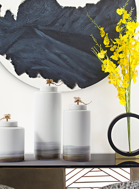 新中式陶瓷罐桌面摆设软装饰品样板房客厅玄关书柜隔断柜工艺摆件